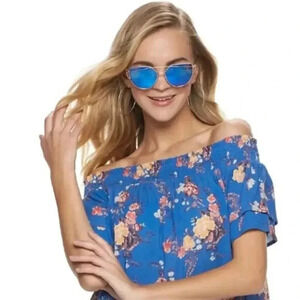 Rewind Red Smocked Off-The-Shoulder Top Juniors Medium